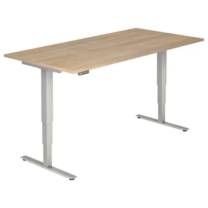 Schreibtisch 200/100/63,5-128,5 cm in Silberfarben, Nussbaumfarben
