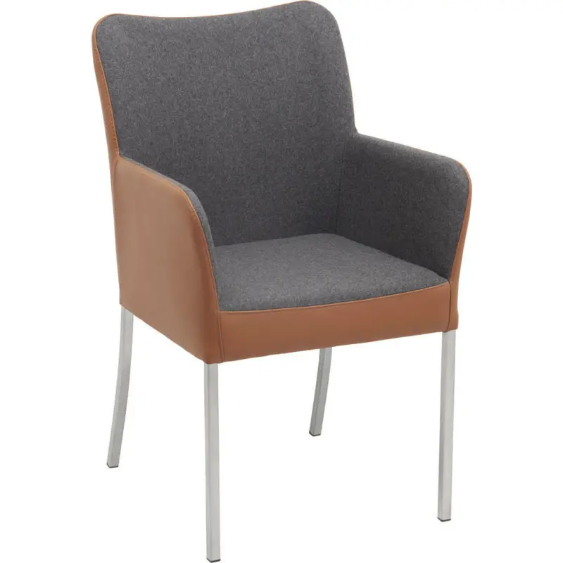 Armlehnstuhl in Edelstahl Filz Echtleder pigmentiert