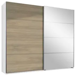 Schwebetürenschrank in Weiß, Eichefarben