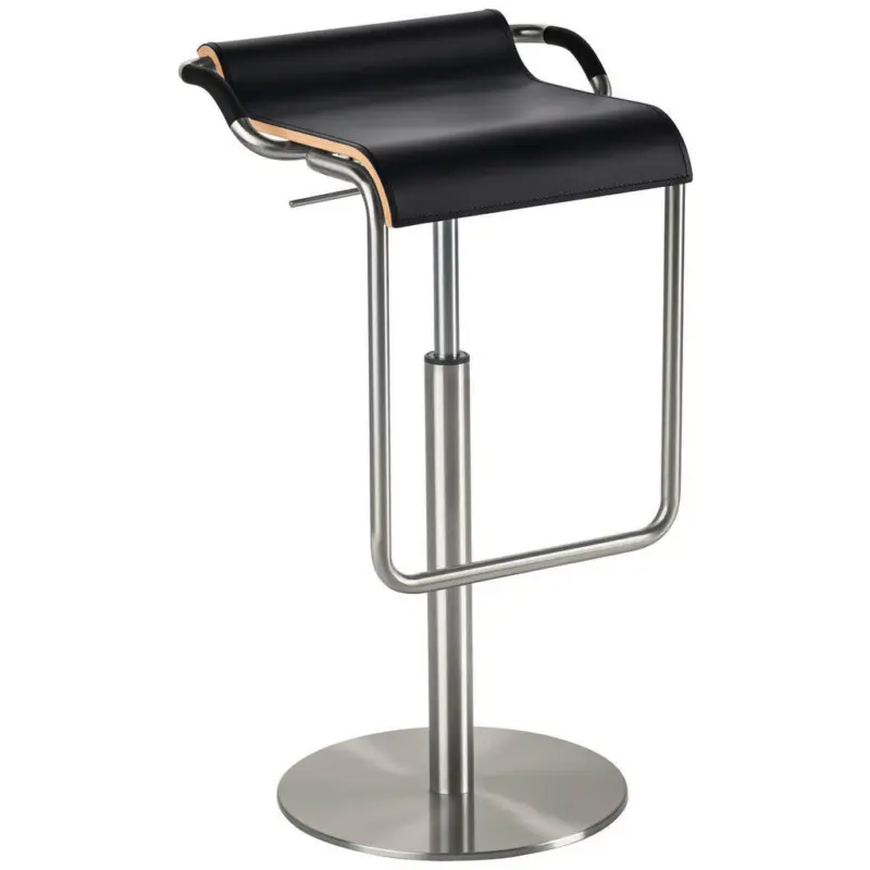 Barhocker in Metall, Leder Schwarz, Edelstahlfarben