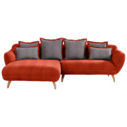 Ecksofa in Chenille Rot, Dunkelgrau