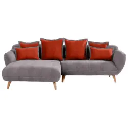 Ecksofa in Chenille Rot, Dunkelgrau