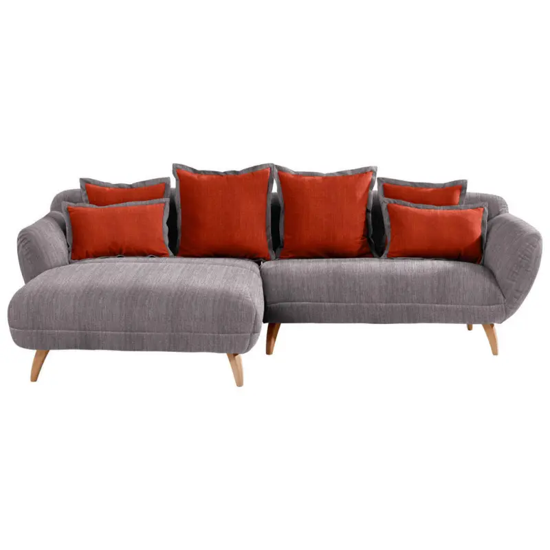 Ecksofa in Chenille Rot, Dunkelgrau