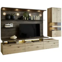 Wohnwand 325/198/56 cm in Eichefarben, Rostfarben