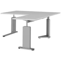 Eckschreibtisch 160/160/68-82 cm in Weiß, Alufarben