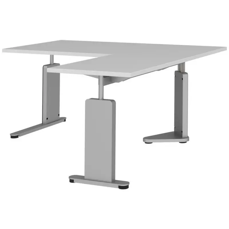 Eckschreibtisch 160/160/68-82 cm in Weiß, Alufarben