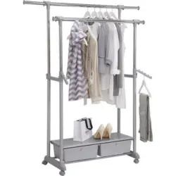 Kleiderwagen in Grau, Chromfarben 92-143/116-176/44 cm