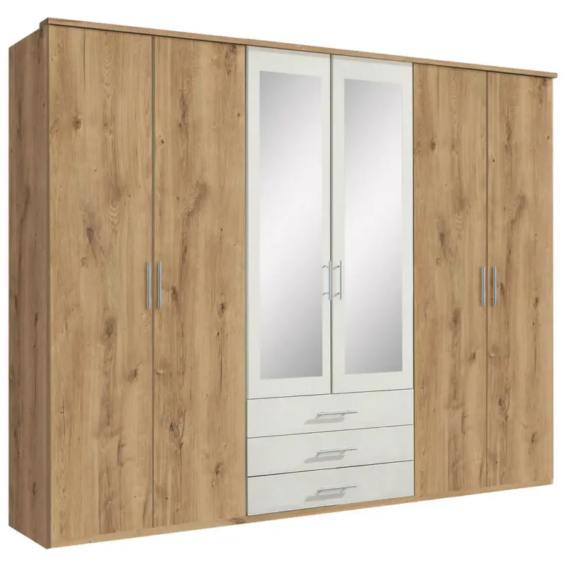 Drehtürenschrank in Weiß, Eichefarben