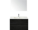 Hornbach Badmöbel-Set Sanox Porto Mineralguss 57x90x52 cm Mineralgusswaschbecken black oak mit Spiegel
