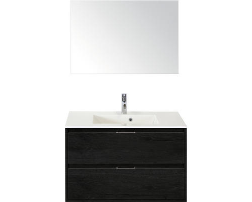 Badmöbel-Set Sanox Porto Mineralguss 57x90x52 cm Mineralgusswaschbecken black oak mit Spiegel