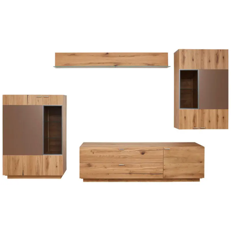 Wohnwand 346/210/55 cm in Eichefarben, Kupferfarben