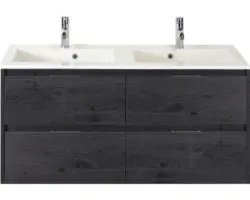 Waschbeckenunterschrank Sanox Porto Mineralguss 75x120x50 cm mit Doppel-Mineralgusswaschbecken 4 Schubladen black oak