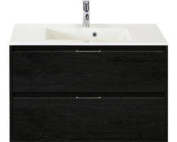 Waschbeckenunterschrank Sanox Porto Mineralguss 57x90x52 cm mit Mineralgusswaschbecken black oak