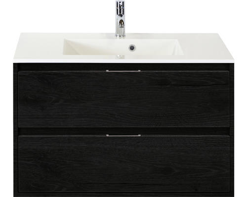 Waschbeckenunterschrank Sanox Porto Mineralguss 57x90x52 cm mit Mineralgusswaschbecken black oak