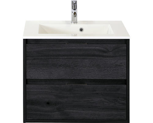 Waschbeckenunterschrank Sanox Porto Mineralguss 75x70x50 cm mit Mineralgusswaschbecken black oak