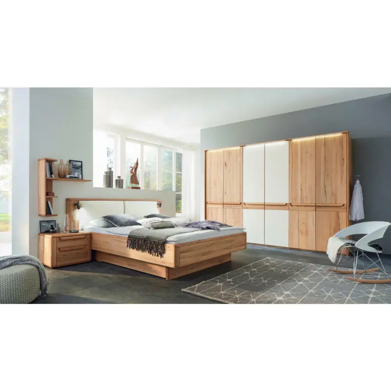 Schlafzimmer 180/200 cm in Creme, Buchefarben