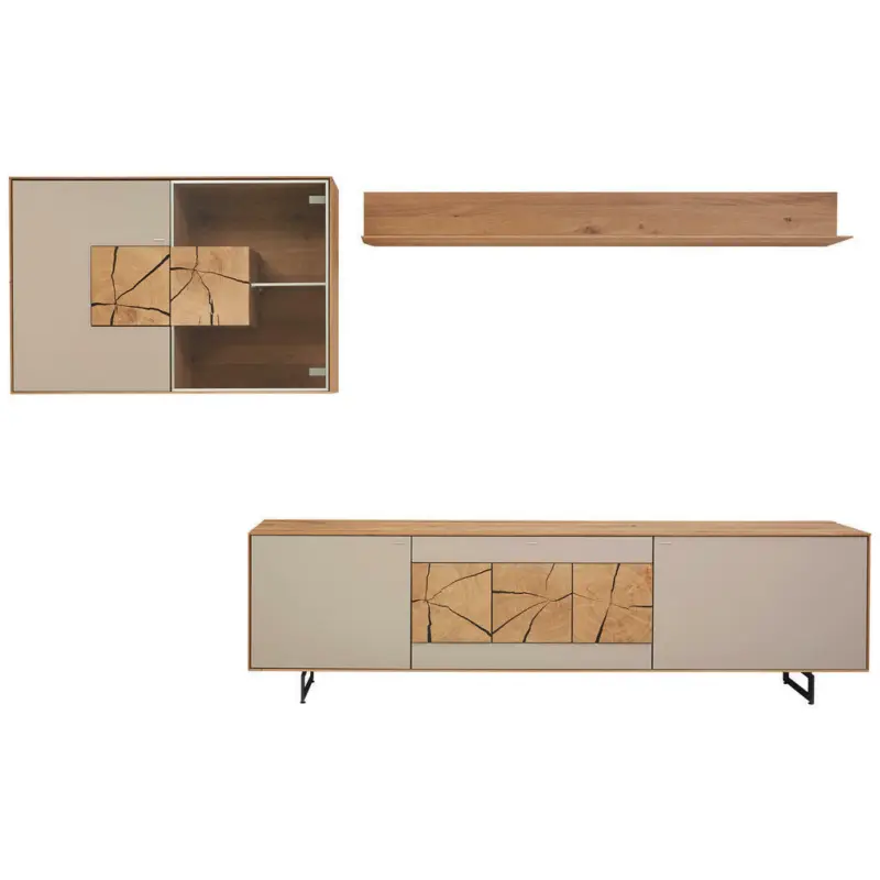 Wohnwand 310/181/49 cm in Eichefarben, Transparent, Fango