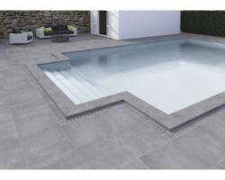 FLAIRSTONE Poolumrandung Beckenrandstein Modern Dark Ablauf/Überlauf grau 60 x 15 x 2 cm