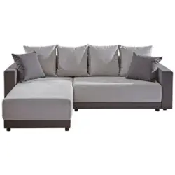 Ecksofa in Chenille, Flachgewebe Hellgrau, Dunkelgrau