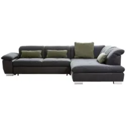 Ecksofa in Chenille, Mikrofaser Schwarz, Dunkelgrau