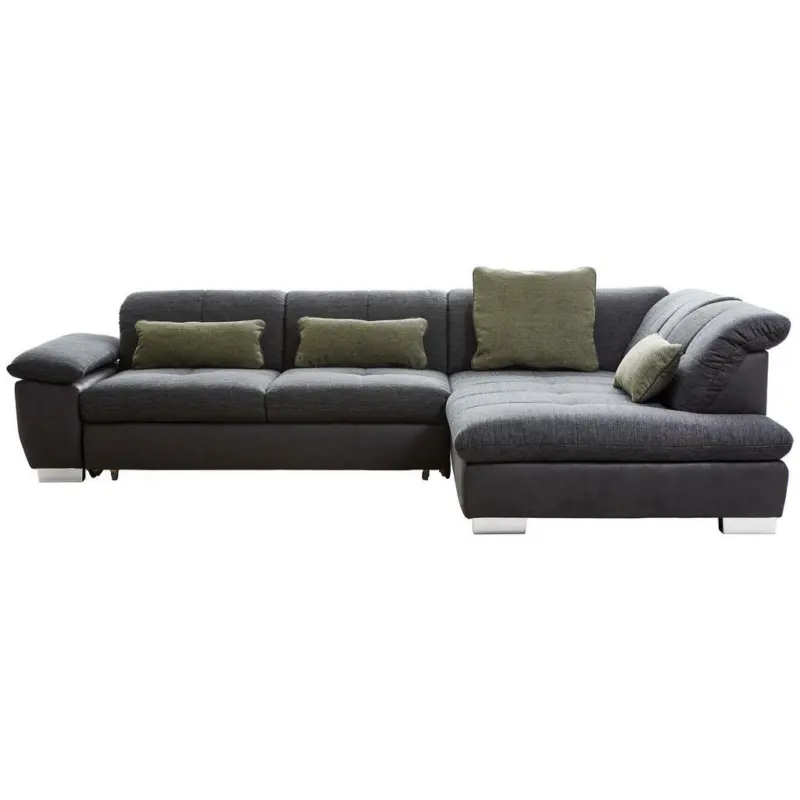Ecksofa in Chenille, Mikrofaser Schwarz, Dunkelgrau