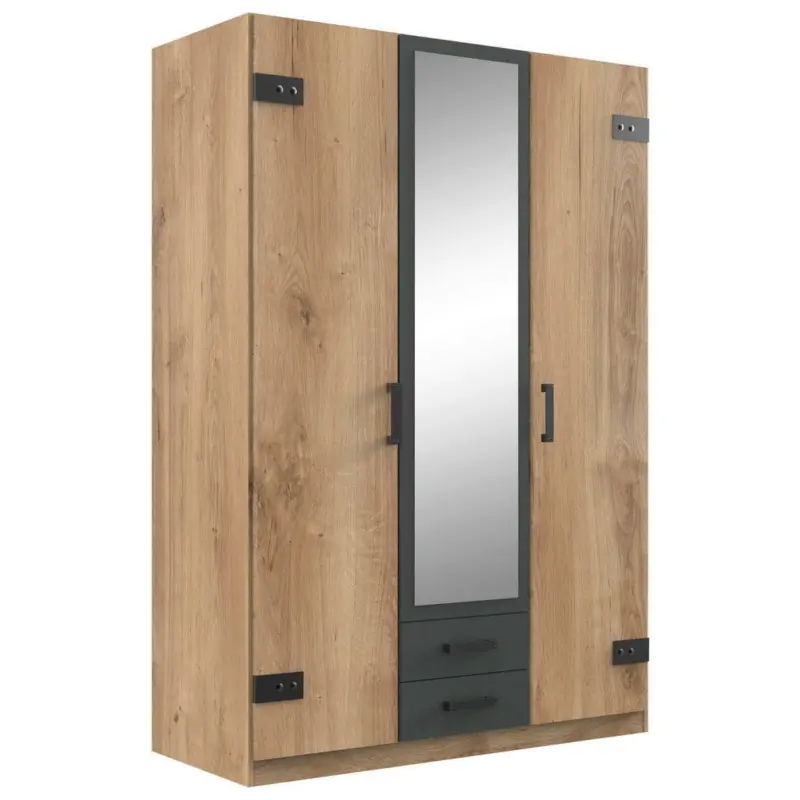 Drehtürenschrank in Graphitfarben, Eichefarben