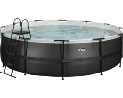 Aufstellpool Framepool-Set EXIT BlackLeather Style rund Ø 488x122 cm inkl. Sandfilteranlage & Leiter schwarz