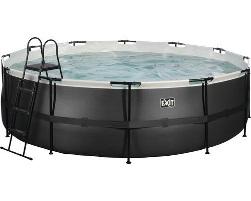 Aufstellpool Framepool-Set EXIT BlackLeather Style rund Ø 488x122 cm inkl. Sandfilteranlage & Leiter schwarz