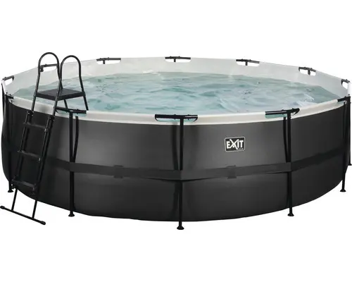 Aufstellpool Framepool-Set EXIT BlackLeather Style rund Ø 488x122 cm inkl. Sandfilteranlage & Leiter schwarz
