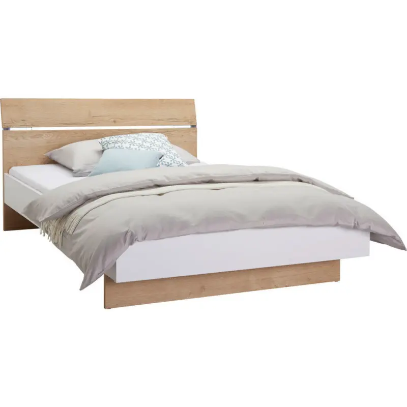 Bett 140/200 cm in Weiß, Eichefarben