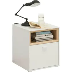 Nachtkästchen in Weiß, Eichefarben