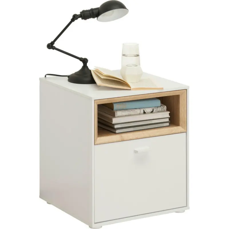 Nachtkästchen in Weiß, Eichefarben