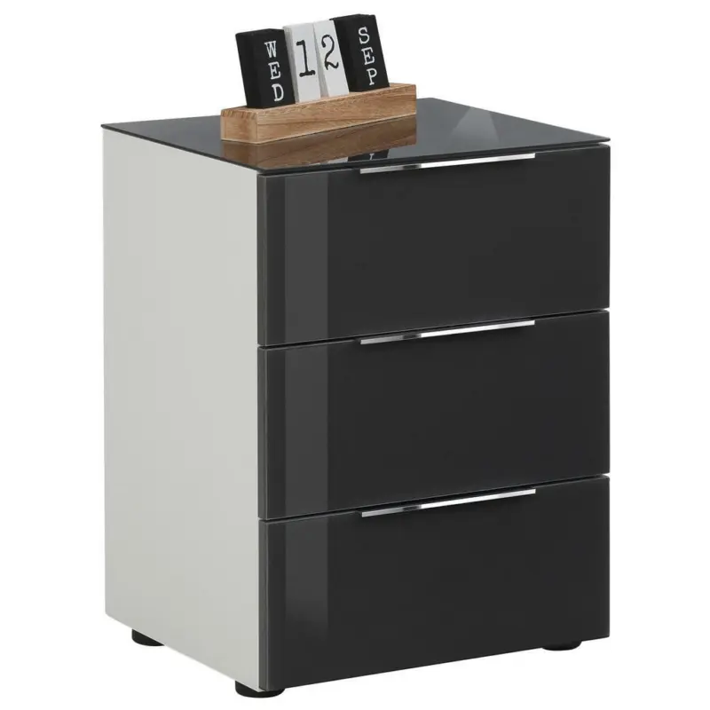 Nachtkästchen in Anthrazit, Weiß