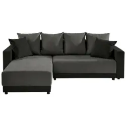 Ecksofa in Chenille, Flachgewebe Grau, Schwarz