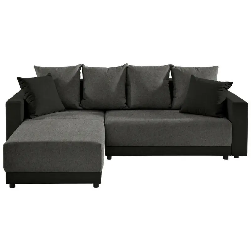 Ecksofa in Chenille, Flachgewebe Grau, Schwarz