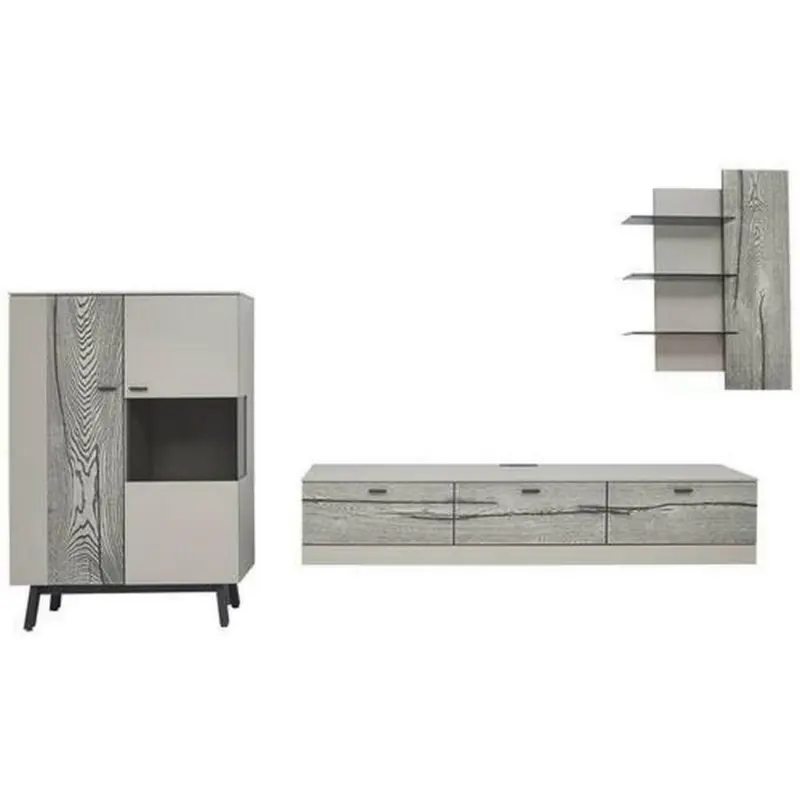 Wohnwand in Grau, Eichefarben, Fango