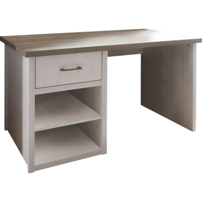 Schreibtisch 141/81/77 cm in Weiß, Trüffeleichefarben