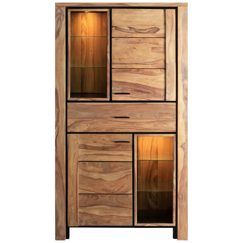 Vitrine in massiv Sheesham Anthrazit, Sheeshamfarben