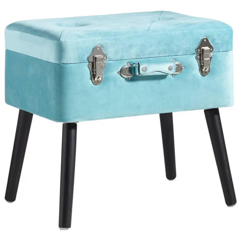 Hocker in Holz, Textil, Holzwerkstoff Blau, Schwarz