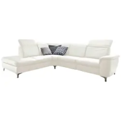 Ecksofa in Echtleder Weiß