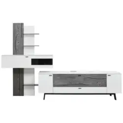 Wohnwand 333,1/223,2/49,2 cm in Grau, Weiß, Eichefarben