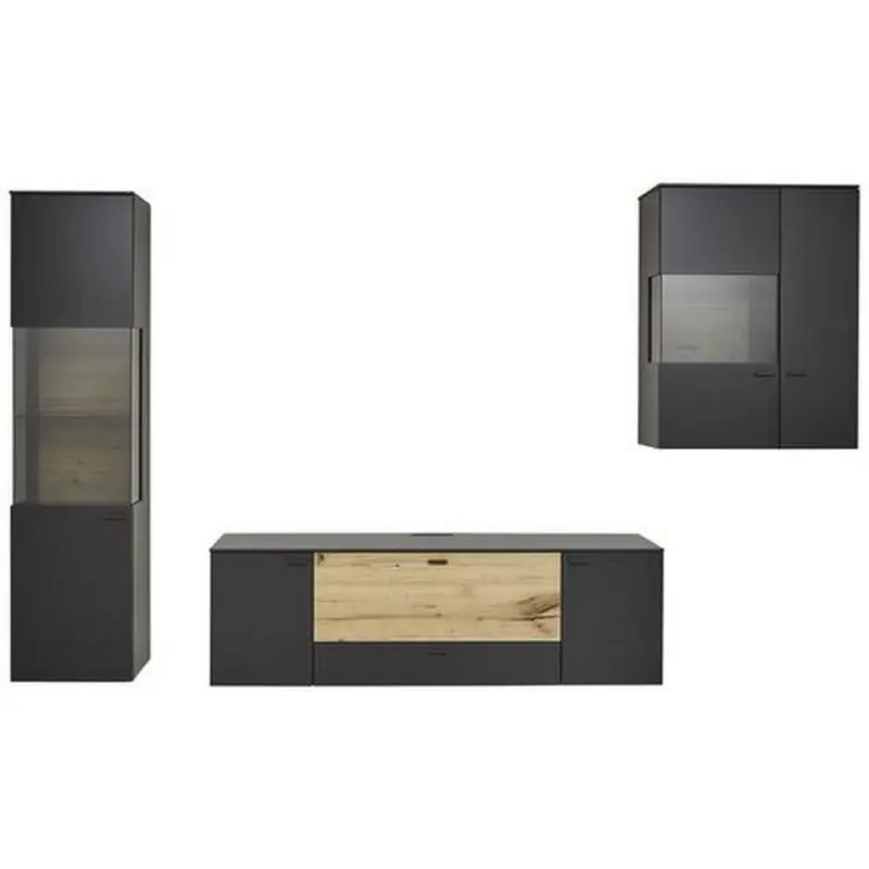 Wohnwand 308,8/196,8/49,2 cm in Anthrazit, Eichefarben