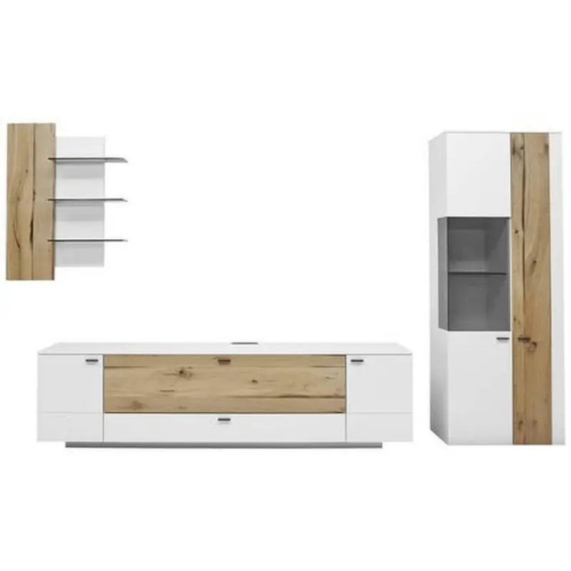 Wohnwand 317/196,8/49,2 cm in Weiß, Eichefarben