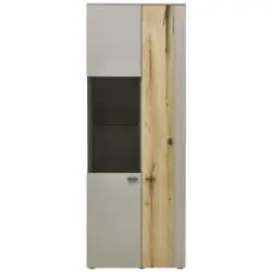 Vitrine in furniert, Hartholz Balkeneiche Eichefarben, Fango