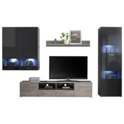 Wohnwand 325/195/42 cm in Anthrazit, Grau, Silbereichenfarben