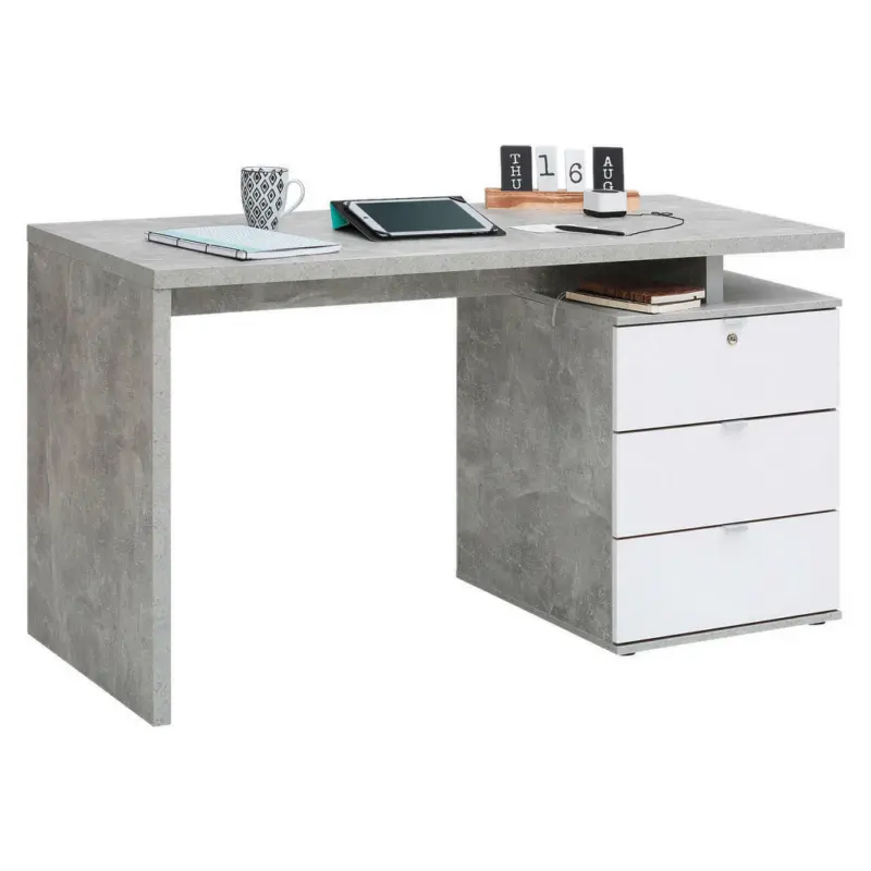 Schreibtisch 140/60/75 cm in Grau, Weiß Hochglanz