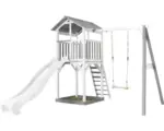 Hornbach Spielturm axi Beach Tower mit Einzelschaukel und Rutsche weiß Holz grau weiß