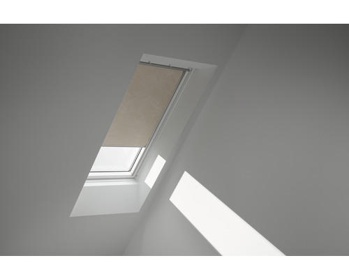 VELUX Verdunkelungsrollo sandbeige gepunktet manuell Rahmen weiß DKL M12 4579SWL