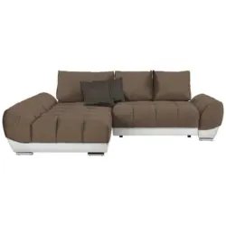 Ecksofa in Weiß, Dunkelbraun, Hellbraun