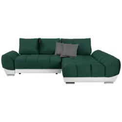 Ecksofa in Grün, Weiß, Dunkelgrau